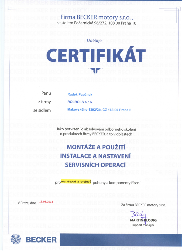 becker certifikat